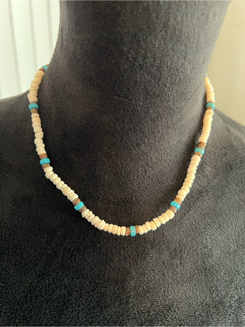 Beaded Cream and Turquoise Necklace - Women's Jewelry